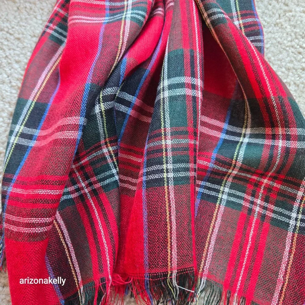 Drake's Merino Wool Tartan Red Plaid Scarf